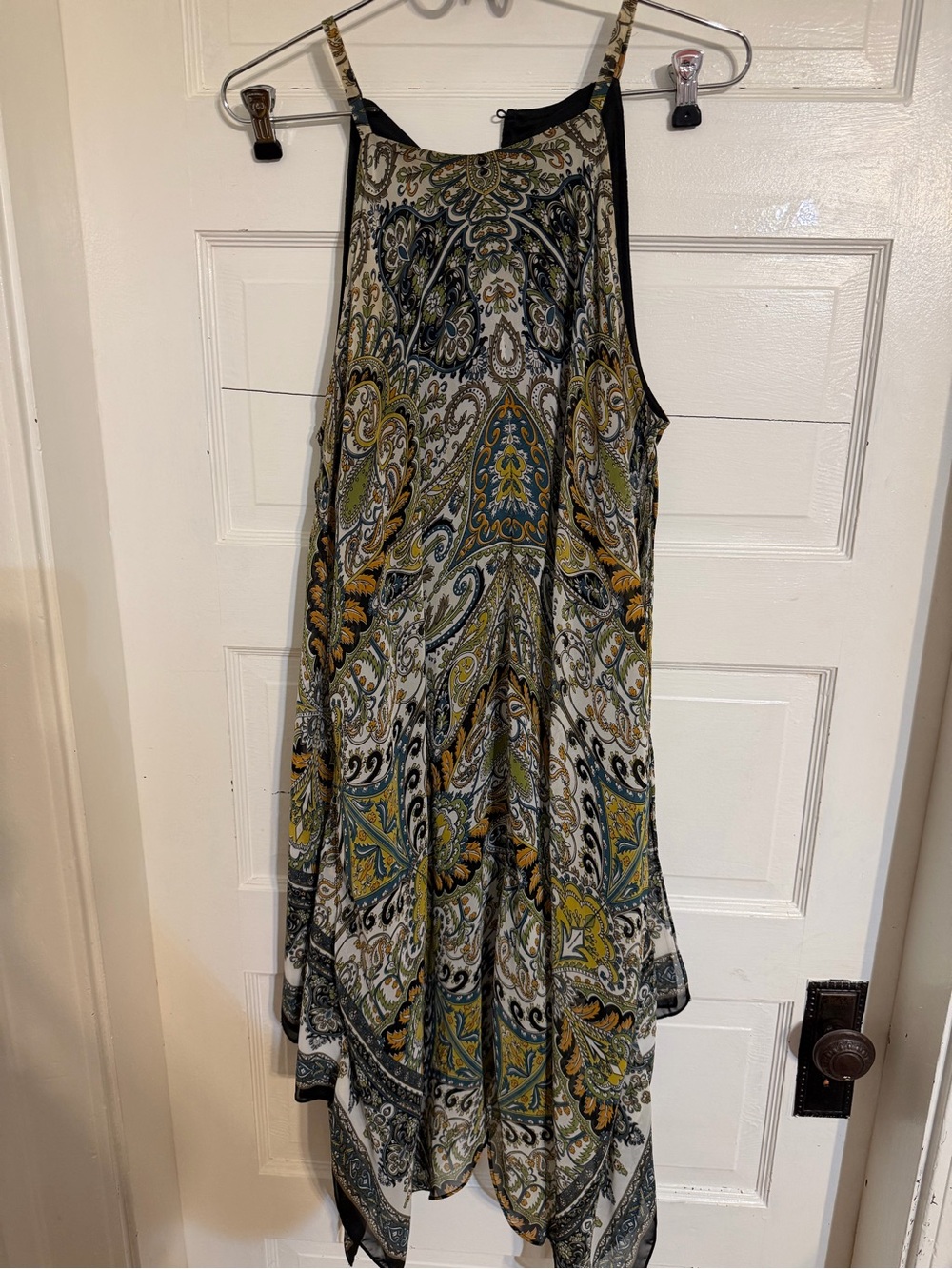 MSK Black and Green Paisley Asymmetrical Summer Dress - Picture 5 of 9